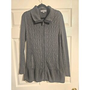 Eddie Bauer Cable Knit Double Zip Sweater Women's XL Mock Neck Fisherman Gray